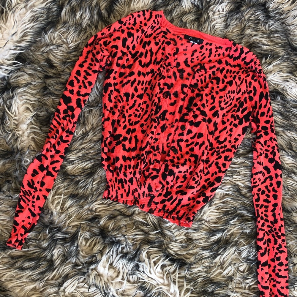 Red Leopard Print Cardigan
